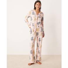 Poly Long Sleeve Revere Pyjama Set - Pink