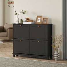 Homcom Narrow Shoe With 4 Flip Drawers Storage Cabinet