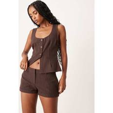 Brown co ord Motel Wiluta Co-Ord Pinstripe Shorts - Brown