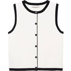 Mango Hvid Overtøj Mango Strikvest Pipon Knitted Gilet With Contrast Detail - Creme/Sort