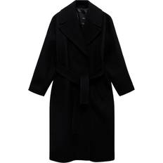 Belted Wool Blend Coat Medium - Black