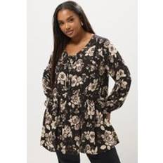 6XL Blusar Yours Curve Black Rose Print Tie Neck Blouse - Black