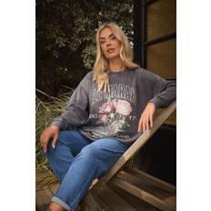 Yours Acid Wash Floral Print Sweatshirt - Grey