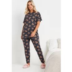 Yours Plus Size Leopard Print Pyjama Set - Grey