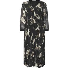 Long Dresses - Pleats Yours Abstract Pleat V-Neck Maxi Dress - Black
