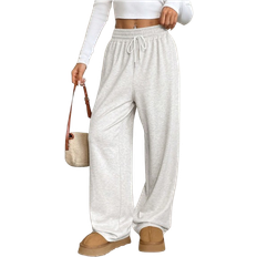 Shein EZwear Women's Casual Drawstring Waist Loose Sweatpants - Light Grey