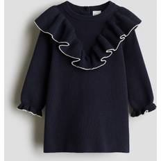74/80 Kjoler H&M Baby Kjole Bomuldsstrik Med Flæser - Marineblå