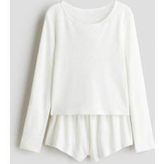 Hvid Pyjamasser H&M Pige Natsæt I Pointelle Bomuld - Hvid