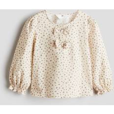 H&M Bluser & Tunikaer H&M Pige Blomstret Bluse Bomuld Sløjfedetaljer - Lys Beige/Blomstret