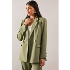 Wallis Double Breasted Button Detail Blazer - Khaki