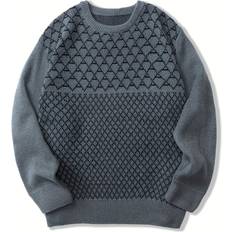 Checkered - Men Jumpers Temu Plus Size Argyle Plaid Knit Sweater - Spring Autumn Winter