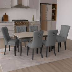 Neo Set of Six Studded Velvet Dining Dark Grey Kitchen Chair 92cm 6pcs
