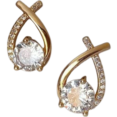 Shein 1pair Fashionable Crossed Labradorite & Rhinestone Decor Stud Earrings Suitable For Women's Daily Wear