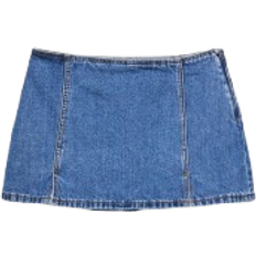 Stradivarius Mini Skort With Slits - Medium Light Blue Denim