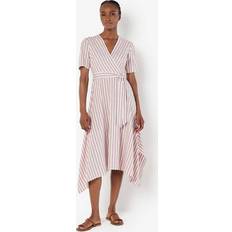 Stripes - Women Dresses Apricot Pink Striped Midi Wrap Dress New Look - Pink
