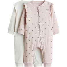Hvid Pyjamasser H&M Baby 2-Pak Mønstret Natdragt Bomuld - Hvid/Lys Rosa