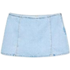 Blue - Denim Skirts Stradivarius Mini Skort With Slits - Light Bleach