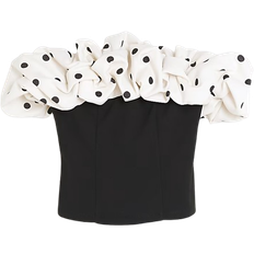 River Island XS Tops River Island Polka Dot Ruffle Bardot Top - Black