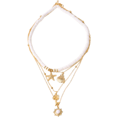 Shein Soft Pottery Vintage Sun Multilayer Necklace For Women Summer Beach Starfish Coconut Tree Pendant Necklace Women 2023