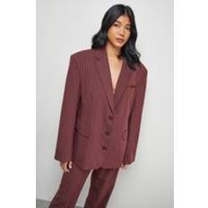 Stripes Blazers Warehouse Pinstripe Oversized Grandad Blazer Co-ord - Choc Brown