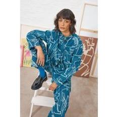 Women Shirts on sale Warehouse Tony Oversized Printed Denim Shirt - Mid Blue