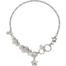 Mens Silver Beaded Necklace Hollow Out Beaded