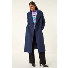 Roman Textured Buttoned Boucle Coat - Navy