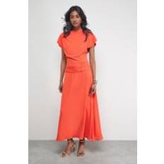Warehouse Chiffon Grown On Sleeve Drop Waist Midi Dress - Orange