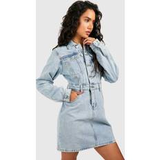 boohoo Western Denim Shirt Dress - Blue