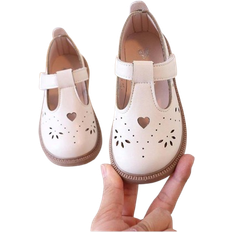 Shein Children Brown Leather Shoes,Toddler Girls Beige Flats