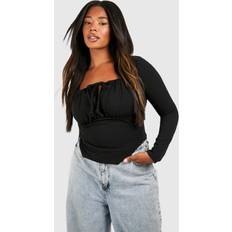 Women Corsets boohoo Plus Tie Front Long Sleeve Corset Top - Black