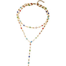 Shein 1pc Fashionable Personalized Random Color Zirconia Oval Metal Chain Y-Necklace
