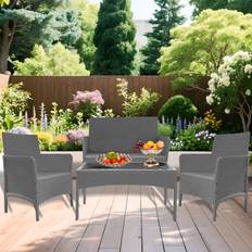 4 Piece Rattan Furniture with Coffee Table Grey