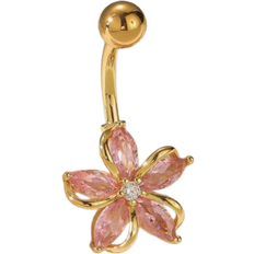 Shein 1pc Silver-Plated Copper Zirconia Sparkly Floral Belly Button Ring