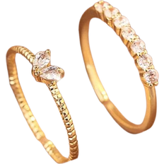 Shein 2pcs/set Cubic Zirconia Decor Ring Copper Jewelry