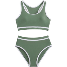 Shein Tween Girl Colorblock Trim Swimwear Set - Beach/Vacation