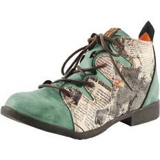 Green Ankle Boots Shein Newsprint Leather Lace-Up Ankle Boots - Chunky Sole