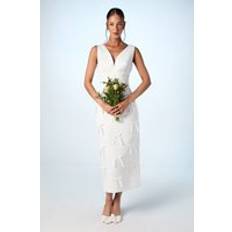 Bow Detail Satin Midi Wedding Dress - Ivory