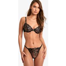 Women Bras boohoo Premium Heart Core Embroidered Bra - Black