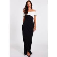 Long Dresses Quiz Pleated Bardot Maxi Dress Off-Shoulder - Black