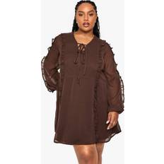 Brown - Wrap Dresses boohoo Plus Chiffon Voluminous Smock Dress - Brown
