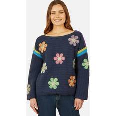 Women Jumpers Yumi Navy Crochet Flower Jumper - Navy