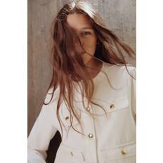 H&M White Outerwear H&M Collarless Denim Jacket - White