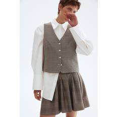 Checkered Vests H&M Ladies V-Neck Waistcoat - Dark Brown/Checked