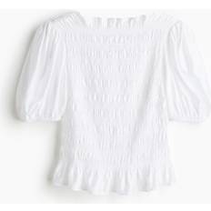 Boat Neck Blouses H&M Ladies Smocked Blouse - White