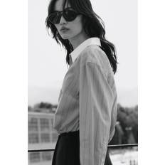 H&M Ladies Striped Poplin Shirt - Dusty Blue/Striped