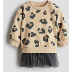 Beige Dresses H&M Baby Print Tulle-skirt Sweatshirt Dress - Beige/Leopard