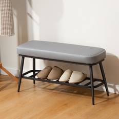 Storage Benches Homcom PU Leather Shoe Grey Storage Bench