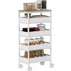Homcom White Trolley Tables Homcom 5-Tier Kitchen Storage White Trolley Table