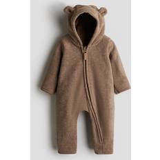 H&M Fleeceoverall Med Huva - Brun